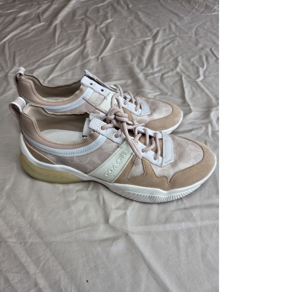 Women's Coach Citysole Sneaker White Tan Suede Leather Size 8.5